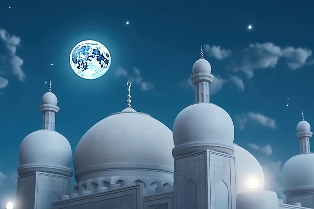 Un'immagine di una moschea con la luna nel cielo