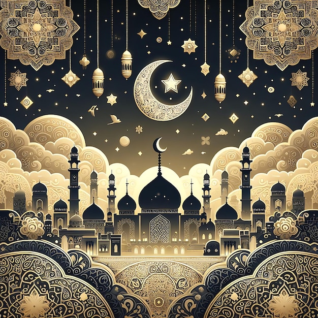 un'immagine di una moschea con una luna crescente e una luna crescente
