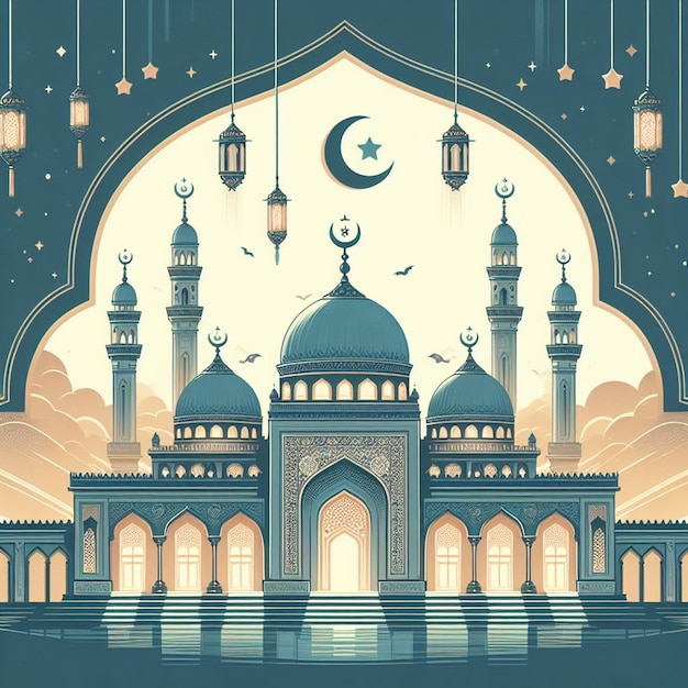 un'immagine di una moschea con una moschea in cima