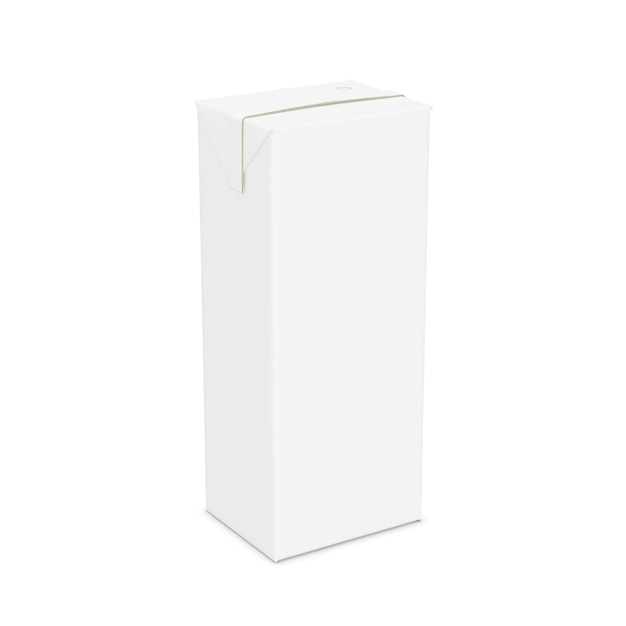 un'immagine di una scatola di succo bianca con paglia isolata su uno sfondo bianco