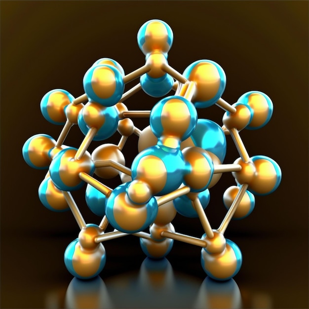 Un'immagine di una struttura molecolare con sfere blu e oro su di essa.
