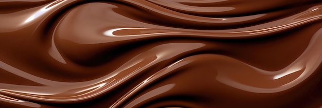 Un'immagine di una superficie di cioccolato fuso con una vista ravvicinata di cioccolate liquido come sfondo