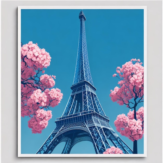 Un'immagine di una torre con fiori rosa su di essa
