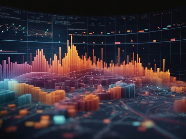 un'immagine digitale di una città con molti dati su di essa