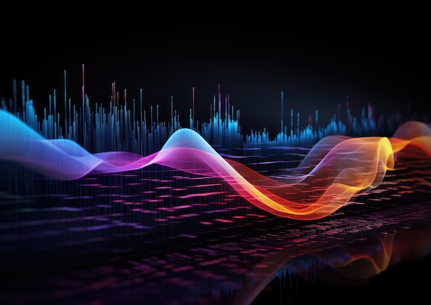 Un'immagine dinamica della sintesi vocale basata sull'intelligenza artificiale con un flusso visivo di dati testuali convertiti in a