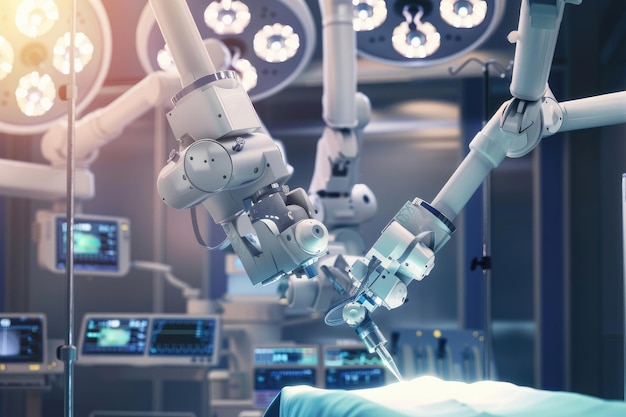 Un'immagine drammatica di un chirurgo robot che opera un paziente con incredibile precisione