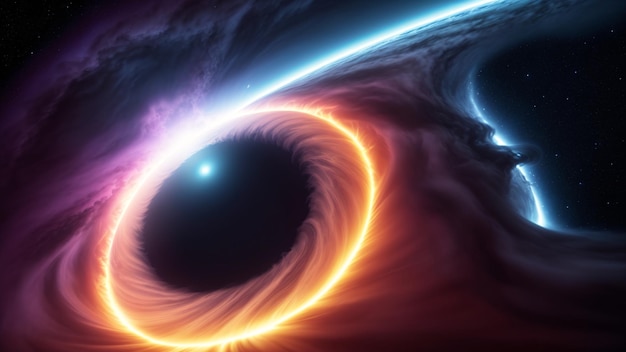Un'immagine eccellente di un buco nero con un anello arancione brillante Generativo AI