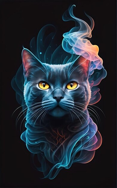 un'immagine eterea e ipnotizzante di un gatto abbraccia gli stili dell'illustrazione fantasia oscura e mistero cinematografico la natura elusiva del fumo