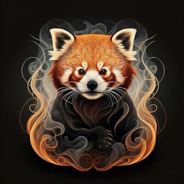 un'immagine eterea e ipnotizzante di un panda rosso abbraccia gli stili di illustrazione fantasia oscura e mistero cinematografico la natura elusiva del fumo