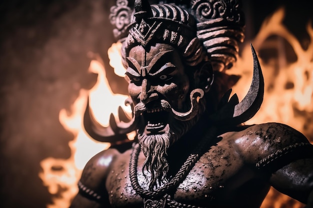 Un'immagine evocativa dell'effigie di Ravana che viene incendiata