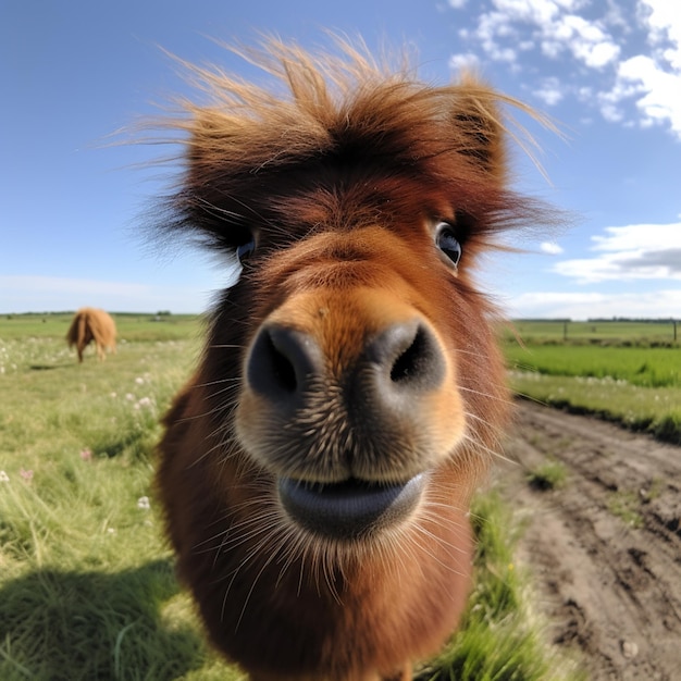 un'immagine fotografica ravvicinata di un cavallo con i capelli lunghi