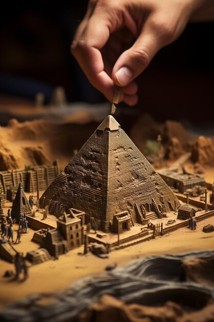 un'immagine fotorealista di un Egitto in miniatura con le piramidi di Ghiza