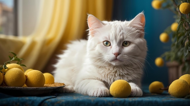 Un'immagine fotorealistica con i baffi meravigliosi della dolcezza di un adorabile gatto bianco