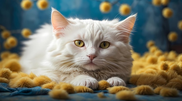 Un'immagine fotorealistica con i baffi meravigliosi della dolcezza di un adorabile gatto bianco