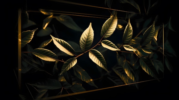 Un'immagine frondosa di una pianta con una cornice dorata