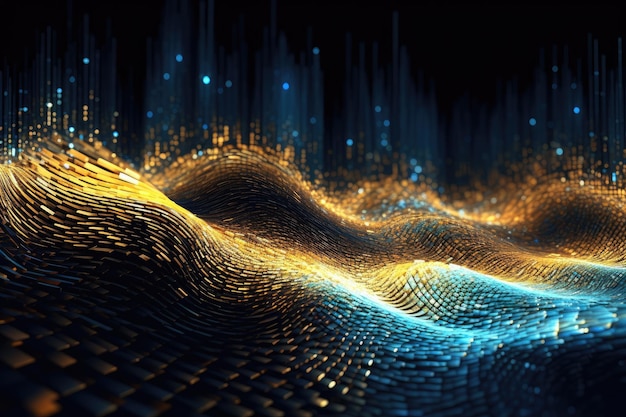 Un'immagine generata dal computer di un'onda con un motivo blu e giallo.