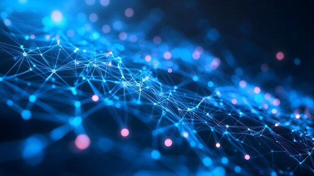 un'immagine generata dal computer di uno sfondo astratto blu con una linea di collegati collegati ad esso