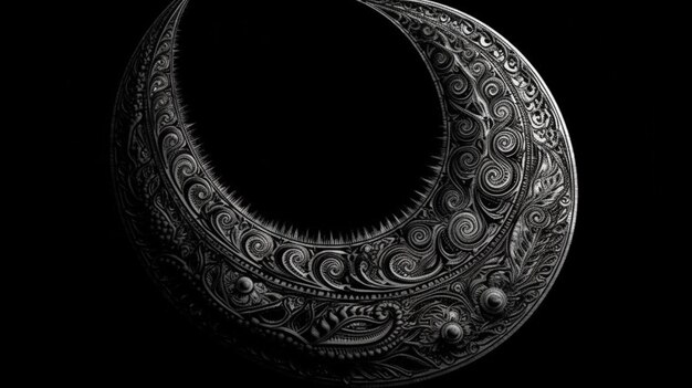 Un'immagine in bianco e nero di un oggetto circolare con un motivo di turbinii e turbinii.