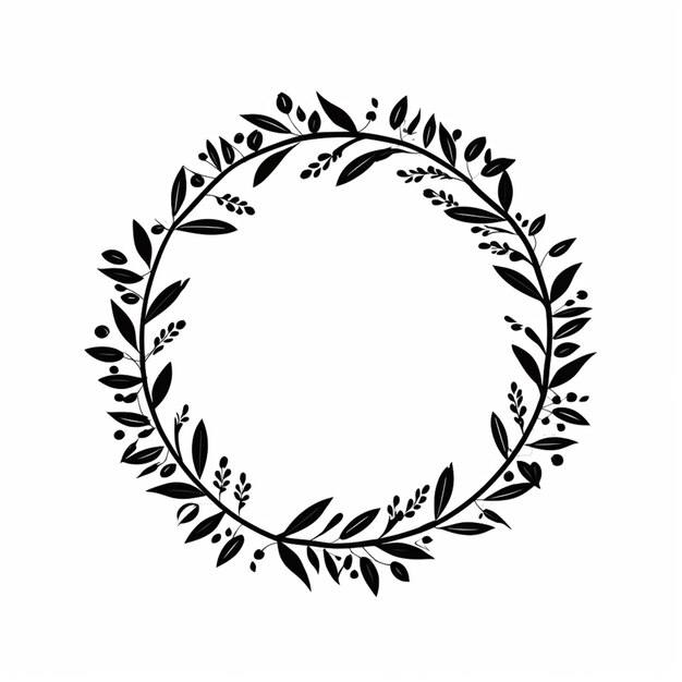 un'immagine in bianco e nero di una corona di foglie e bacche ai