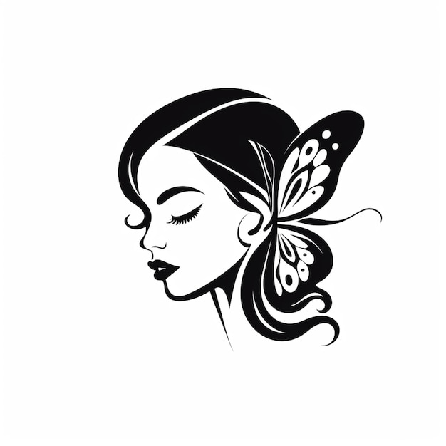 un'immagine in bianco e nero di una donna con una farfalla nei capelli generativ ai