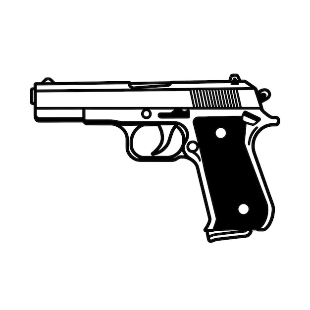 Un'immagine in bianco e nero di una pistola con la parola pistola su di essa.