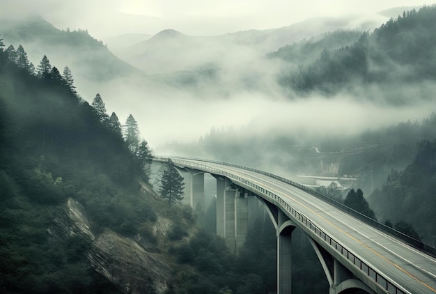 un'immagine incontaminata di un'autostrada in montagna nello stile della fotografia angelica
