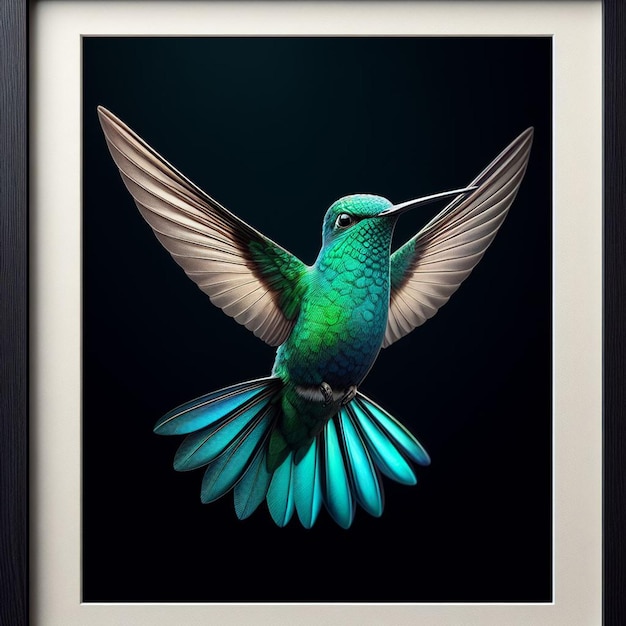 un'immagine incorniciata di un colibrì con un'immagine di un colibri nel quadro