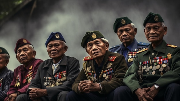 Un'immagine ispiratrice cattura lo spirito della lotta per l'indipendenza dell'Indonesia come un gruppo di veterani