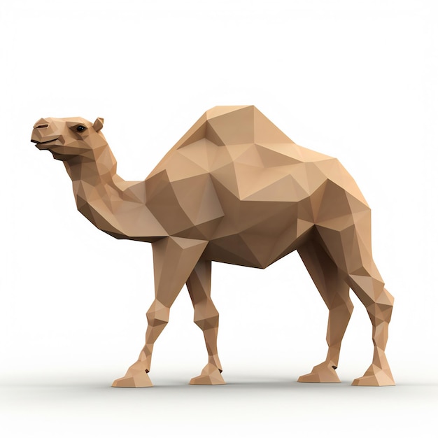 Un'immagine low poly di un cammello con sopra la parola cammello