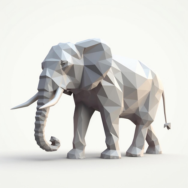 Un'immagine low poly di un elefante con una grande zanna.