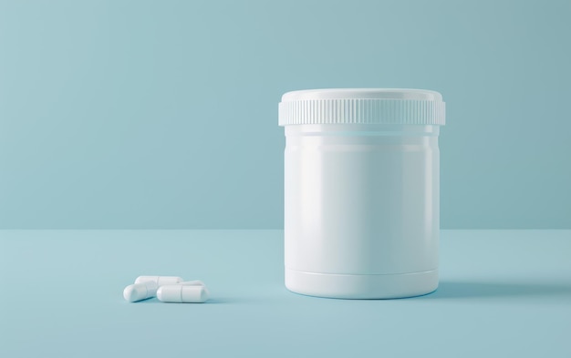Un'immagine minimalista di una bottiglia bianca di farmaci
