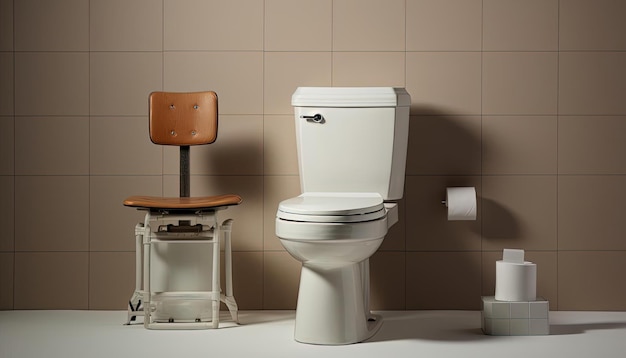 un'immagine mostra una toilette bianca accanto a un distributore di carta in stile Chen Zhen