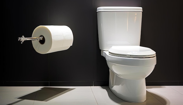 un'immagine mostra una toilette bianca accanto a un distributore di carta in stile Chen Zhen