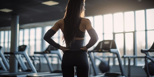 Un'immagine motivazionale che cattura la vista posteriore di una donna che indossa una calzamaglia da allenamento