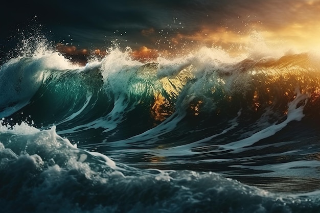 un'immagine raffigurante una grande onda che si infrange sulla riva
