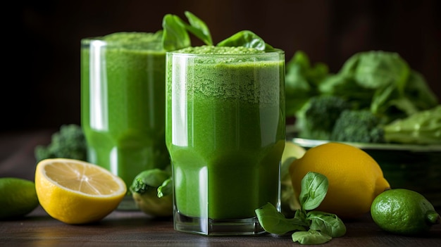 Un'immagine ravvicinata di un succo verde a base di foglie verdi