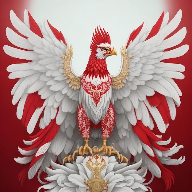 un'immagine rossa e bianca di un gallo rosso con uno sfondo rosso