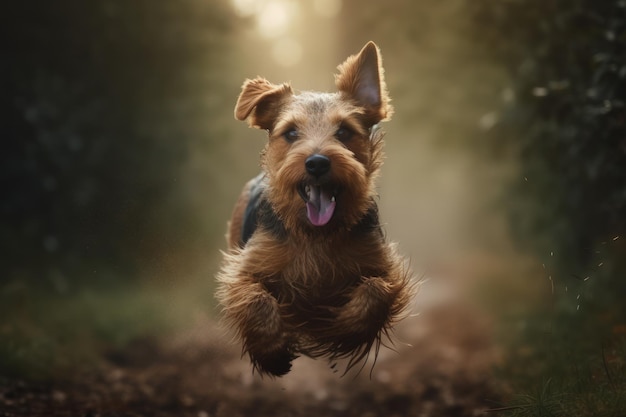 Un'immagine sciocca e accattivante di un cane birichino MidJump in Whimsical World Fotografia ad alta risoluzione che cattura la giocosa personalità canina