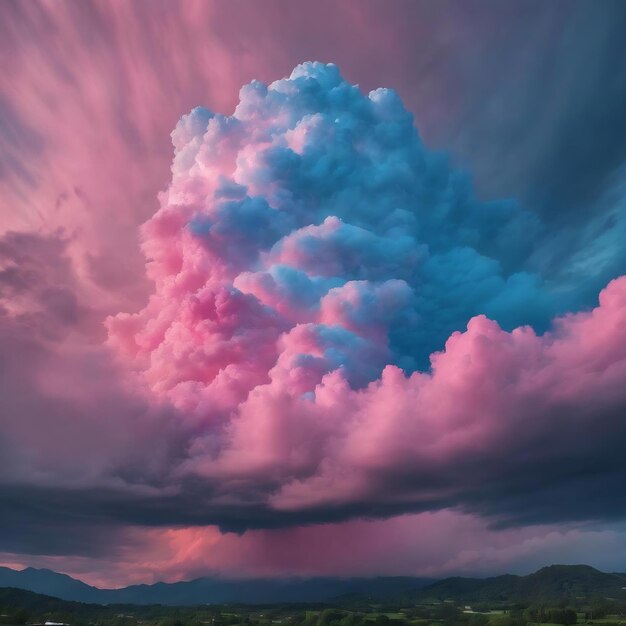 Un'immagine sfocata di una nuvola blu e rosa