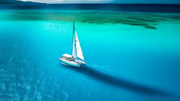 Un'immagine suggestiva di un catamarano con equipaggio che offre un'esperienza di navigazione su misura di alto livello attraverso acque tranquille