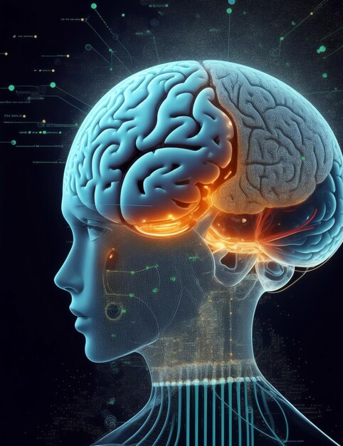 Un'immagine surreale di un'IA che rileva il cancro al cervello nel cervello umano e lo evidenzia e lo segmenta