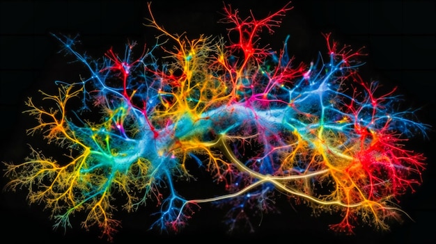 Un'immagine timelapse che mostra la natura dinamica dei neuroni del cervello umano che si attivano e la trasmissione delle informazioni con colori sorprendenti