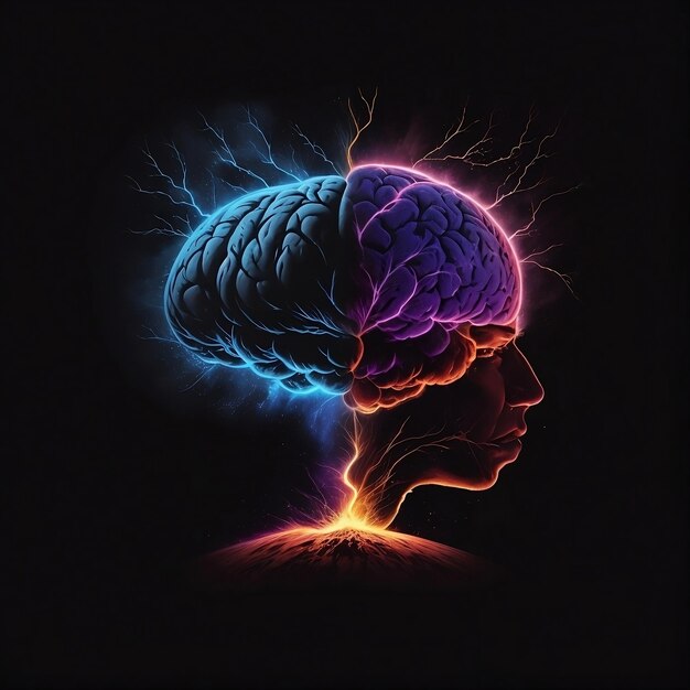 un'immagine viola e rosa di un cervello umano con uno sfondo viola