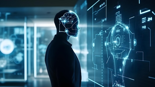 Un imprenditore chatta con l'AI, la futura rete automatizzata di intelligenza artificiale generativa.