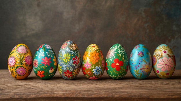 Un'incantevole esposizione di uova di Pasqua con intricati disegni e motivi dipinti a mano