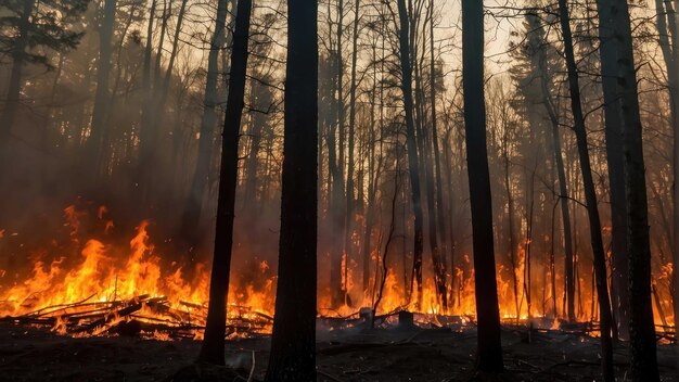 Un incendio boschivo che infuria tra i pini