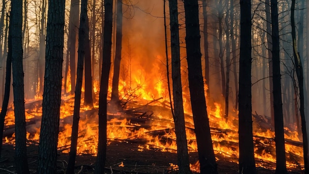 Un incendio boschivo che infuria tra i pini