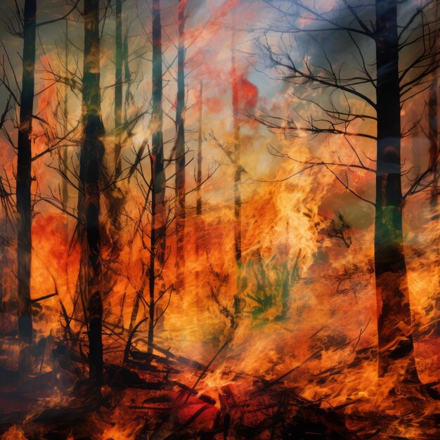 un incendio boschivo con alberi e fumo