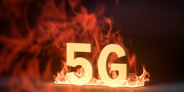 Un incendio con sopra scritto 5g