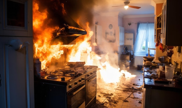 Un incendio in una cucina residenziale Assicurazione e sicurezza domestica